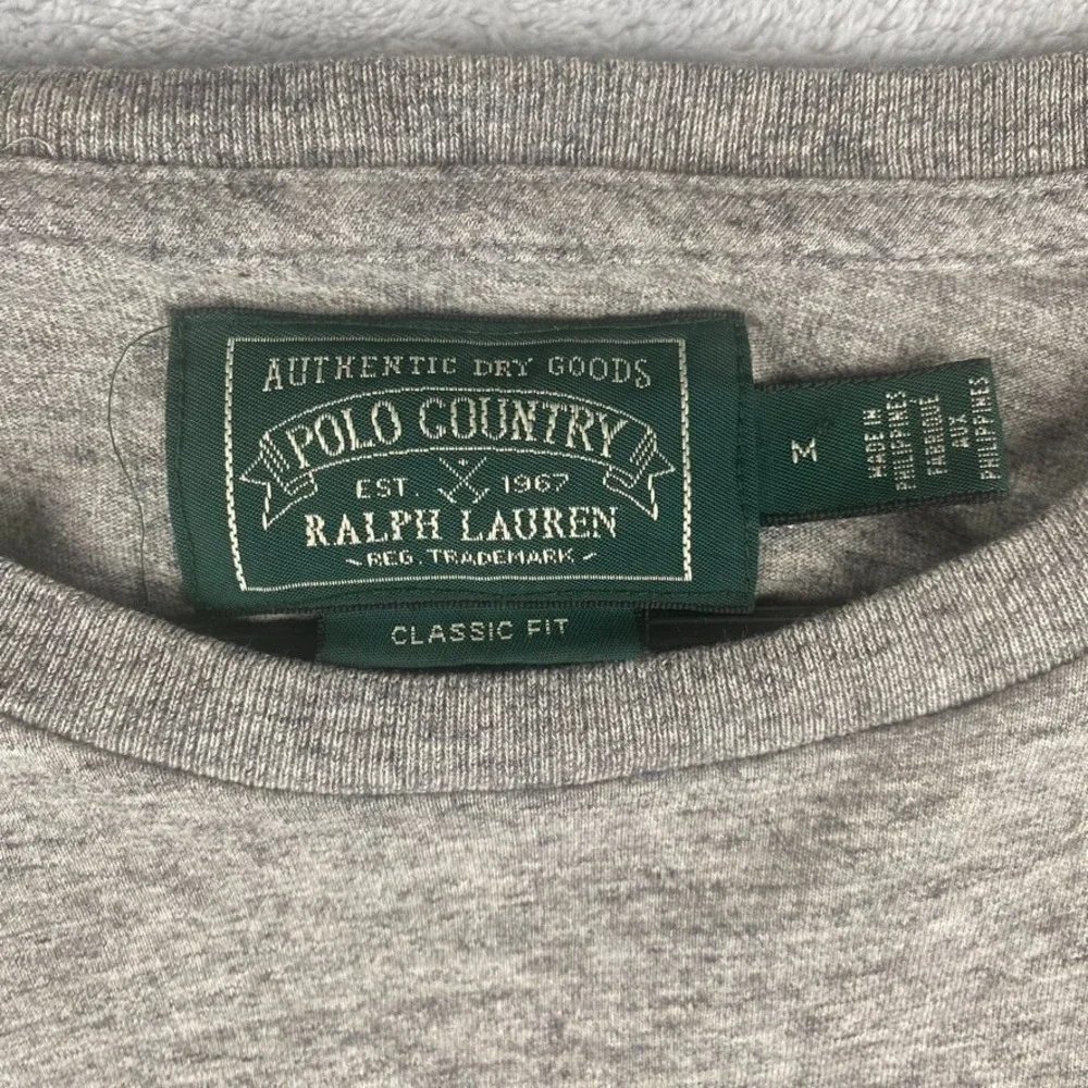 Polo Country Ralph Lauren Shirt Mens Medium Gray Polo Sportsman Logo Long Sleeve